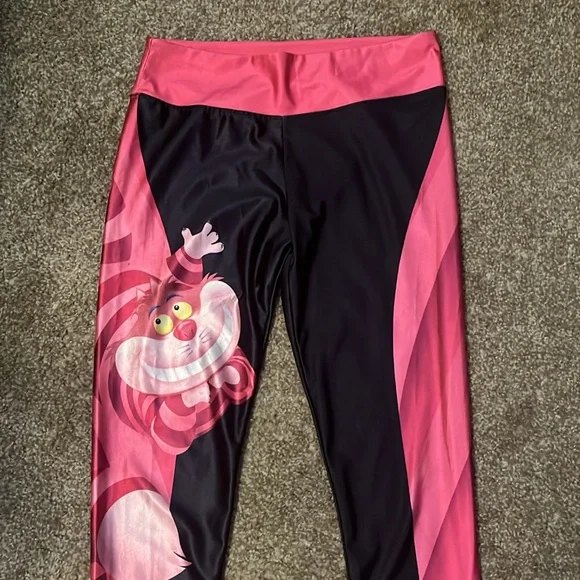 Pink and Black Cheshire Cat Leggings Size Medium . - Picture 3 of 7